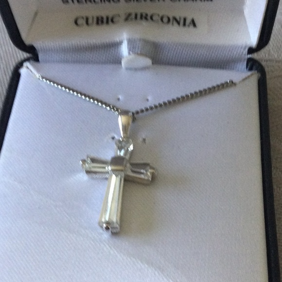 Sterling Silver Cubic Zirconia Cross Necklace - Picture 2 of 3